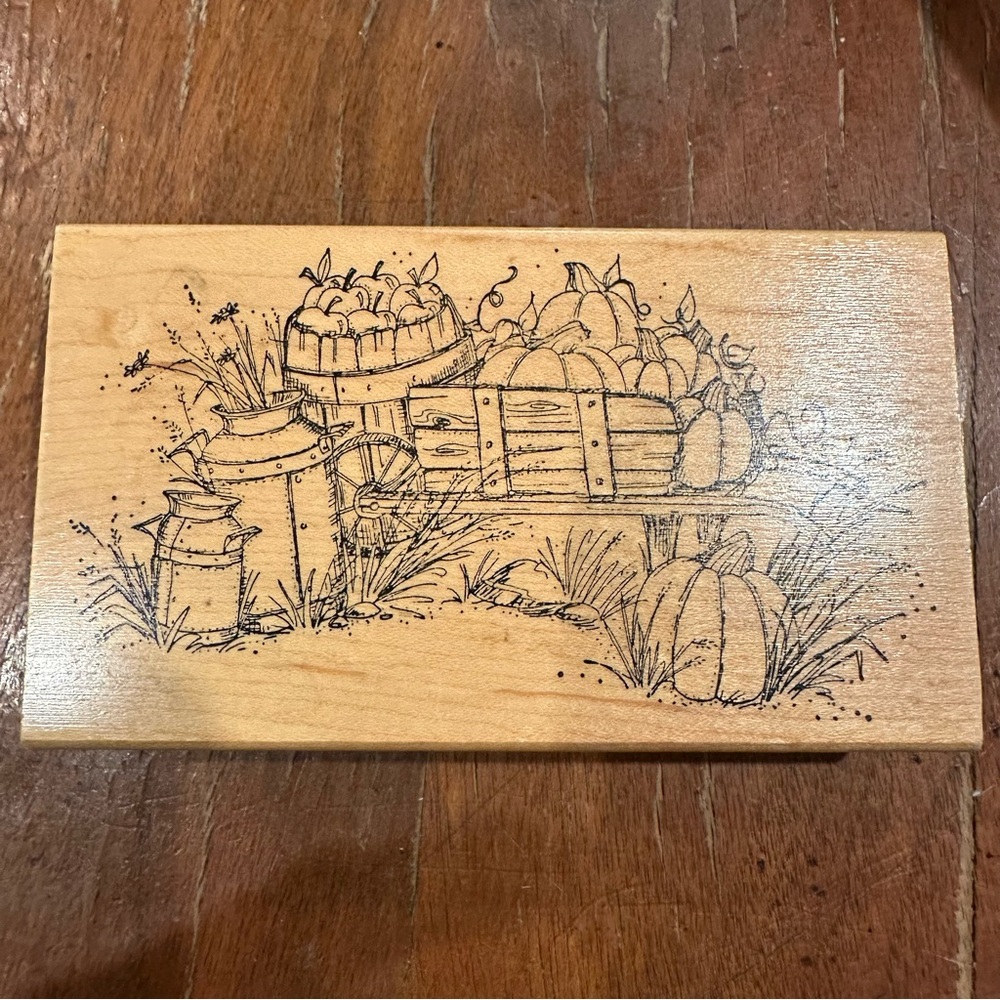 Vintage 1996 Art Impressions Wooden Autumn Harvest Rubber Stamp